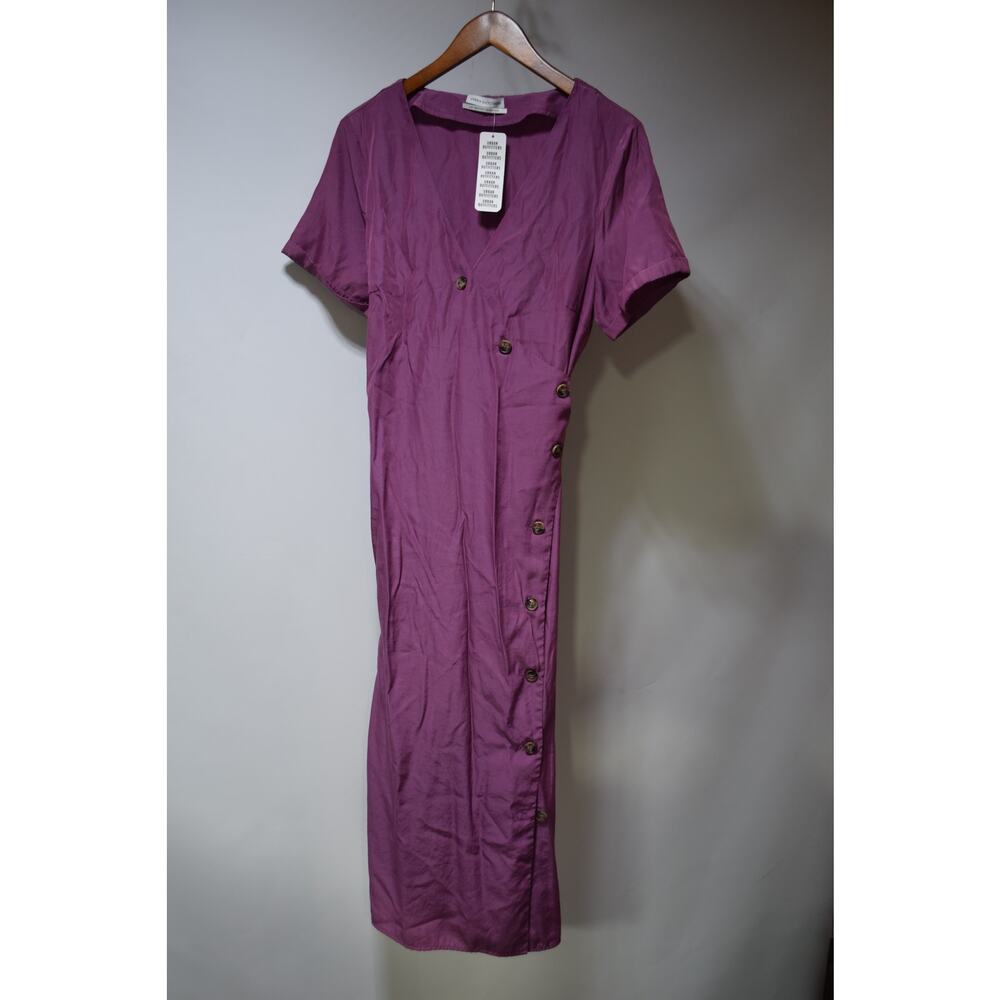 Urban Outfitters Purple Faux Wrap Button Front Midi Dress Women's Large